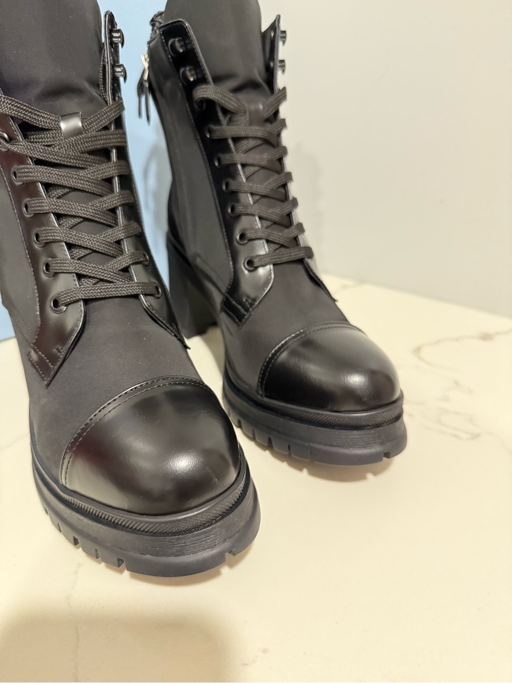 Prada brushed leather and nylon laced booties - Picture 2 of 11